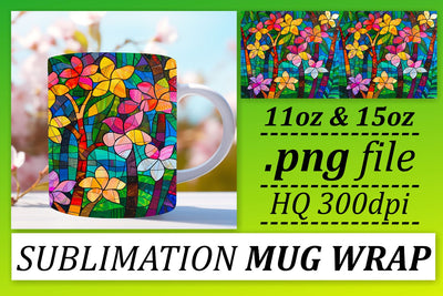 Colorful Stained Glass 11oz/15oz Tree Mug Wrap Sublimation Sublimation afrosvg 