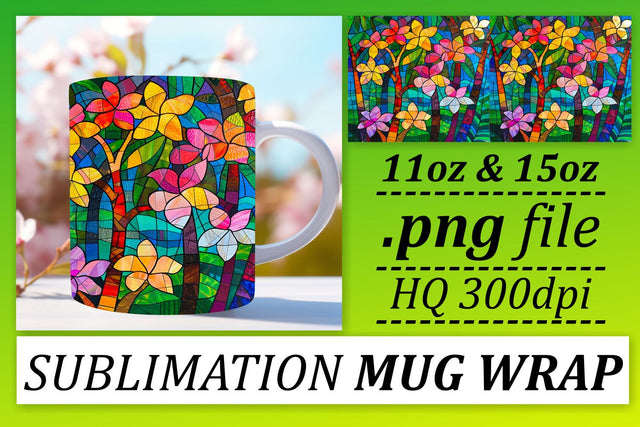 Colorful Stained Glass 11oz/15oz Tree Mug Wrap Sublimation Sublimation afrosvg 