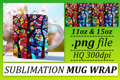 Colorful Stained Glass 11oz/15oz Tree Mug Wrap Sublimation Sublimation afrosvg 