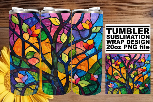 Colorful Stained Glass 20oz Tree Tumbler Wrap Sublimation Sublimation afrosvg 