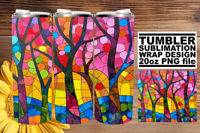 Colorful Stained Glass 20oz Tree Wrap Sublimation Tumbler Sublimation afrosvg 