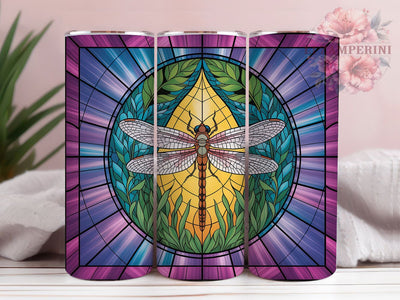 Colorful Stained Glass Dragonfly Tumbler, Dragonfly Wrap, Colorful Design, Sublimation Art, 20oz Tumbler, Nature Theme, Artistic Style Sublimation Li Zamperini 