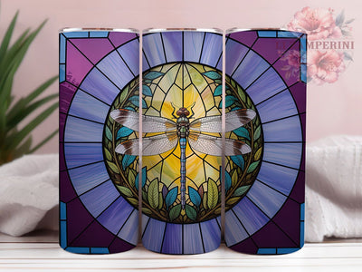 Colorful Stained Glass Dragonfly Tumbler, Dragonfly Wrap, Colorful Design, Sublimation Art, 20oz Tumbler, Nature Theme, Artistic Style Sublimation Li Zamperini 