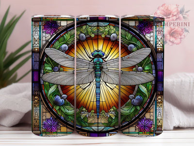 Colorful Stained Glass Dragonfly Tumbler, Dragonfly Wrap, Colorful Design, Sublimation Art, 20oz Tumbler, Nature Theme, Artistic Style Sublimation Li Zamperini 