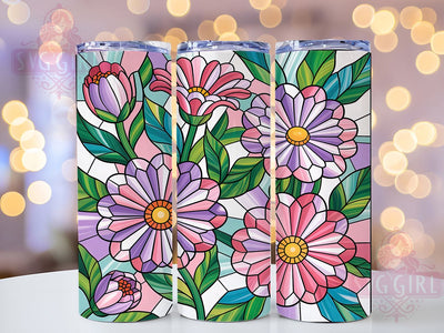 Colorful Stained Glass Floral Tumbler, Floral Pattern Design, Artistic Glass Texture, 20Oz Sublimation Wrap, Elegant Flower Art, Colorful Glass Style, Tumbler Sublimation Sublimation SvggirlplusArt 