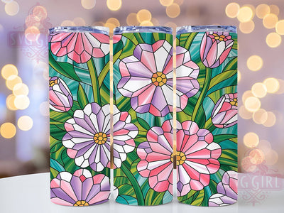 Colorful Stained Glass Floral Tumbler, Floral Pattern Design, Artistic Glass Texture, 20Oz Sublimation Wrap, Elegant Flower Art, Colorful Glass Style, Tumbler Sublimation Sublimation SvggirlplusArt 