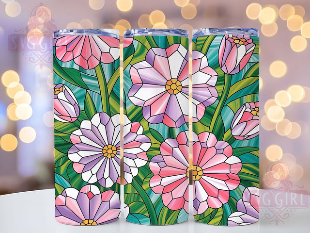 Colorful Stained Glass Floral Tumbler, Floral Pattern Design, Artistic Glass Texture, 20Oz Sublimation Wrap, Elegant Flower Art, Colorful Glass Style, Tumbler Sublimation Sublimation SvggirlplusArt 