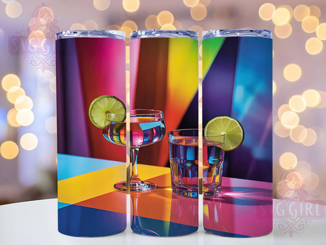 Colorful Stained Glass Margarita Tumbler, Stained Glass Drink Design, Colorful Cocktail Sublimation, Artistic Beverage Cup, 20Oz Skinny Tumbler Wrap, Vibrant Margarita Mug, Creative Glass Style Sublimation SvggirlplusArt 