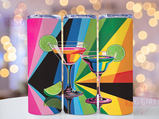 Colorful Stained Glass Margarita Tumbler, Stained Glass Drink Design, Colorful Cocktail Sublimation, Artistic Beverage Cup, 20Oz Skinny Tumbler Wrap, Vibrant Margarita Mug, Creative Glass Style Sublimation SvggirlplusArt 