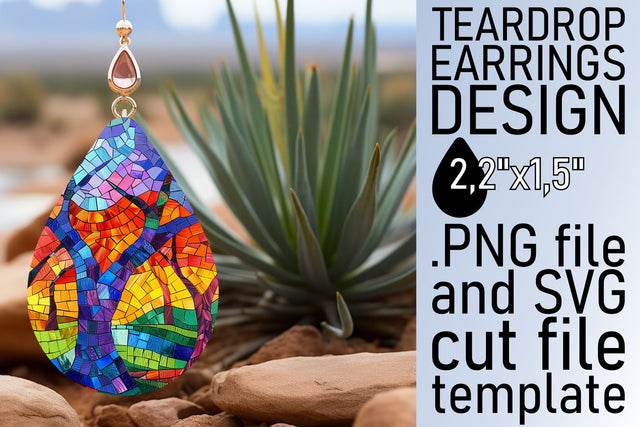 Colorful Stained Glass Teardrop Earrings Design Sublimation afrosvg 