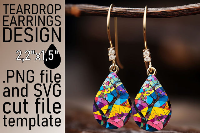 Colorful Stained Glass Teardrop Earrings Tree Sublimation Sublimation afrosvg 