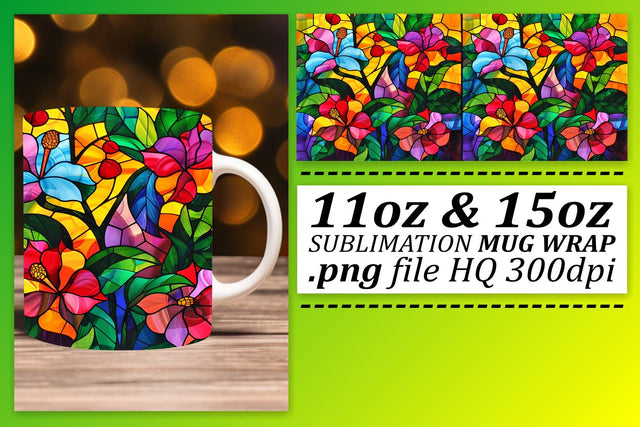 Colorful Stained Glass Tree 11oz/15oz Mug Sublimation Wrap Sublimation afrosvg 