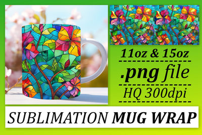 Colorful Stained Glass Tree 11oz/15oz Sublimation Wrap Art Sublimation afrosvg 