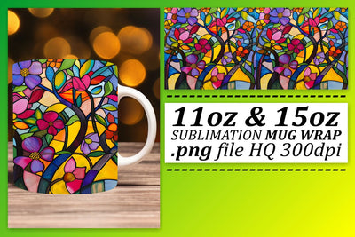 Colorful Stained Glass Tree 11oz/15oz Sublimation Wrap Sublimation afrosvg 