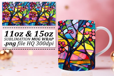 Colorful Stained Glass Tree 11oz/15oz Wrap Sublimation Mug Sublimation afrosvg 