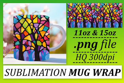 Colorful Stained Glass Tree 11oz/15oz Wrap Sublimation Mug Sublimation afrosvg 