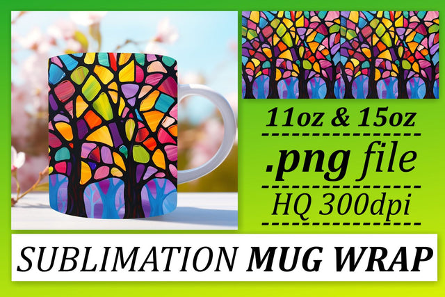 Colorful Stained Glass Tree 11oz/15oz Wrap Sublimation Mug Sublimation afrosvg 