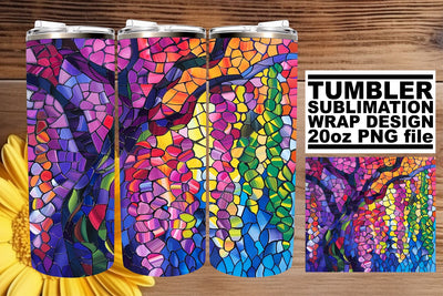Colorful Stained Glass Tree 20oz Sublimation Wrap Design Sublimation afrosvg 