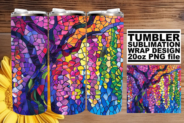 Colorful Stained Glass Tree 20oz Sublimation Wrap Design Sublimation afrosvg 
