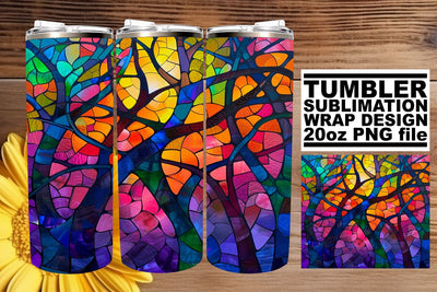 Colorful Stained Glass Tree 20oz Tumbler Wrap Art Sublimation afrosvg 