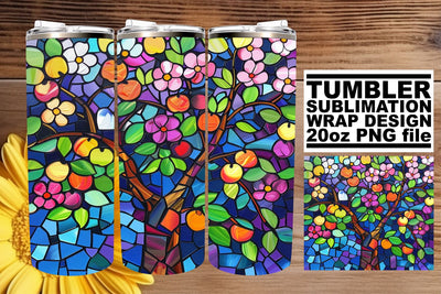 Colorful Stained Glass Tree 20oz Wrap Sublimation Tumbler Sublimation afrosvg 