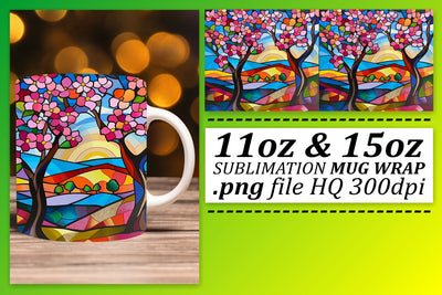 Colorful Stained Glass Tree Mug Wrap 11oz/15oz Art Sublimation afrosvg 