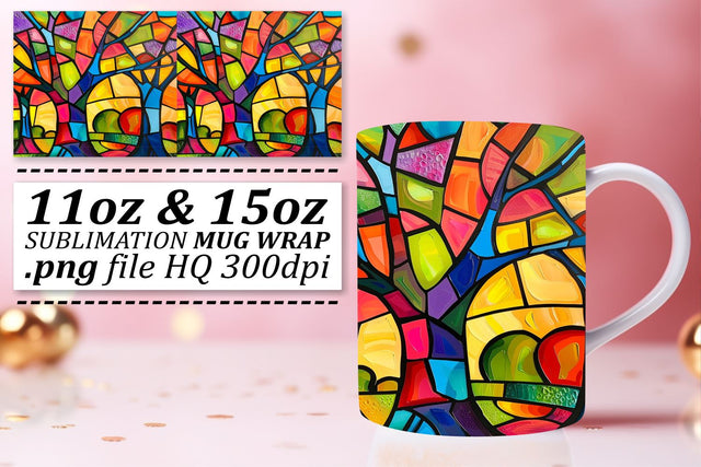 Colorful Stained Glass Tree Mug Wrap 11oz/15oz Sublimation Sublimation afrosvg 