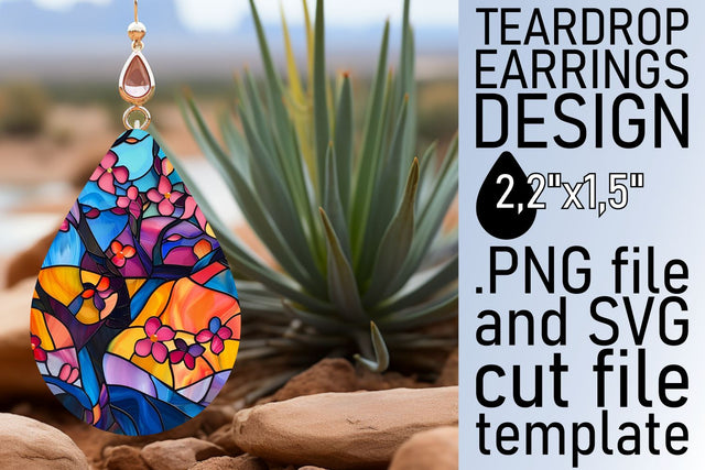 Colorful Stained Glass Tree Sublimation Teardrop Earrings Sublimation afrosvg 
