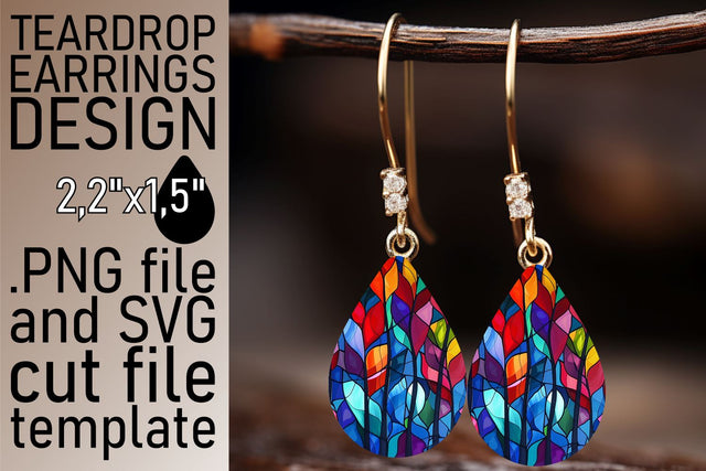 Colorful Stained Glass Tree Sublimation Teardrop Earrings Sublimation afrosvg 