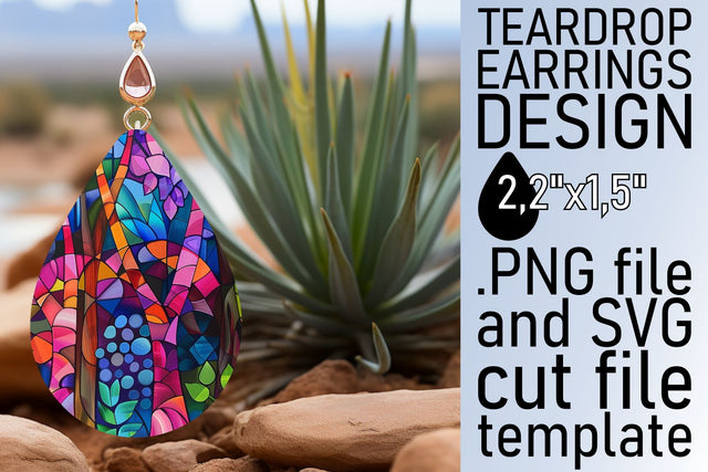 Colorful Stained Glass Tree Sublimation Teardrop Earrings Sublimation afrosvg 