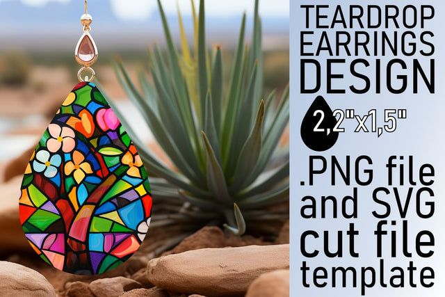 Colorful Stained Glass Tree Teardrop Earrings Art Sublimation afrosvg 