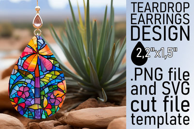 Colorful Stained Glass Tree Teardrop Earrings Art Sublimation afrosvg 