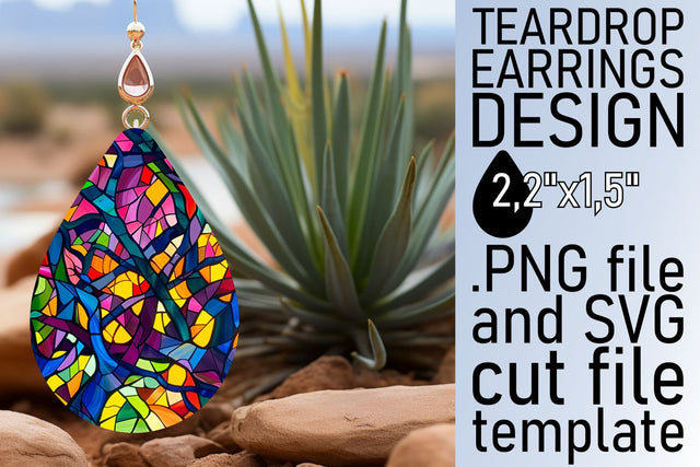 Colorful Stained Glass Tree Teardrop Earrings Art Sublimation afrosvg 