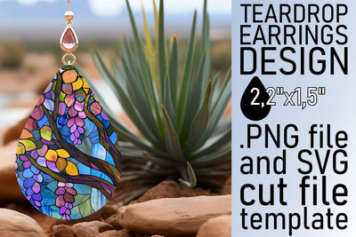 Colorful Stained Glass Tree Teardrop Earrings Art Sublimation afrosvg 