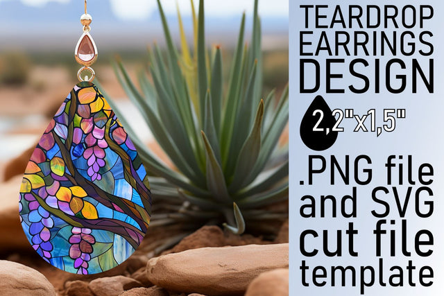 Colorful Stained Glass Tree Teardrop Earrings Art Sublimation afrosvg 