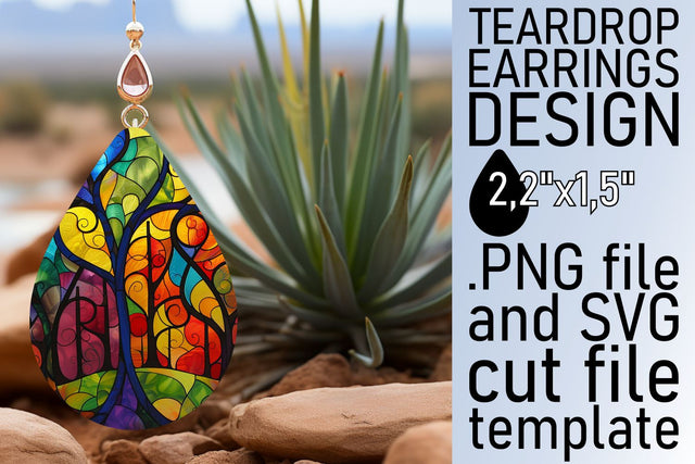 Colorful Stained Glass Tree Teardrop Earrings Art Sublimation afrosvg 