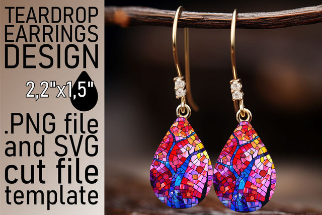 Colorful Stained Glass Tree Teardrop Earrings Design Sublimation afrosvg 