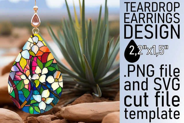 Colorful Stained Glass Tree Teardrop Earrings Design Sublimation afrosvg 