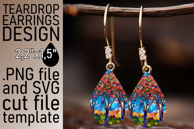 Colorful Stained Glass Tree Teardrop Earrings Sublimation Sublimation afrosvg 