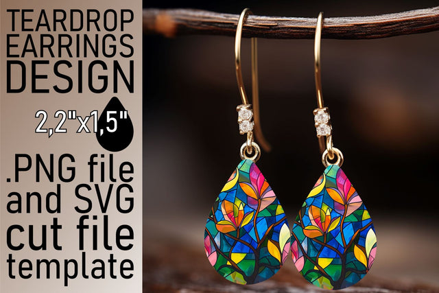 Colorful Stained Glass Tree Teardrop Earrings Sublimation Sublimation afrosvg 