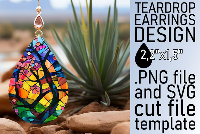 Colorful Stained Glass Tree Teardrop Earrings Sublimation Sublimation afrosvg 