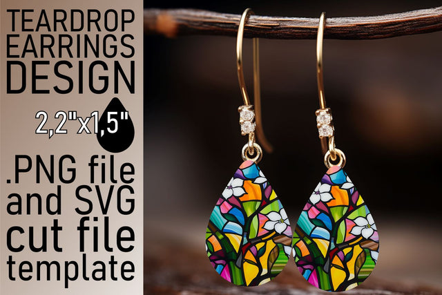 Colorful Stained Glass Tree Teardrop Earrings Sublimation Sublimation afrosvg 