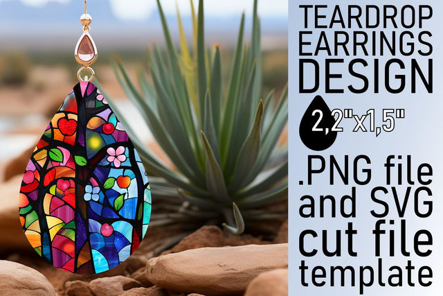 Colorful Stained Glass Tree Teardrop Earrings Sublimation Sublimation afrosvg 