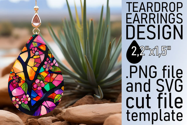 Colorful Stained Glass Tree Teardrop Earrings Sublimation Sublimation afrosvg 