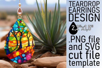 Colorful Stained Glass Tree Teardrop Earrings Sublimation Sublimation afrosvg 