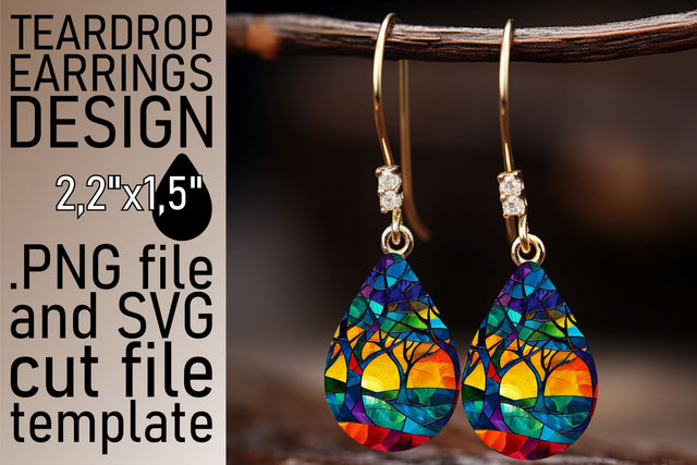 Colorful Stained Glass Tree Teardrop Earrings Sublimation Sublimation afrosvg 