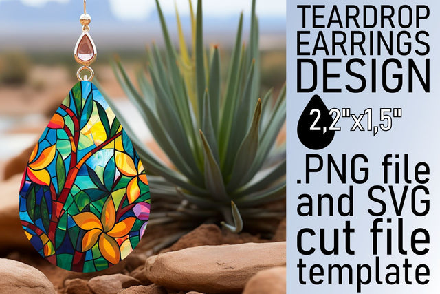 Colorful Stained Glass Tree Teardrop Earrings Sublimation Sublimation afrosvg 