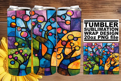 Colorful Stained Glass Tree Tumbler Wrap 20oz Art Sublimation afrosvg 