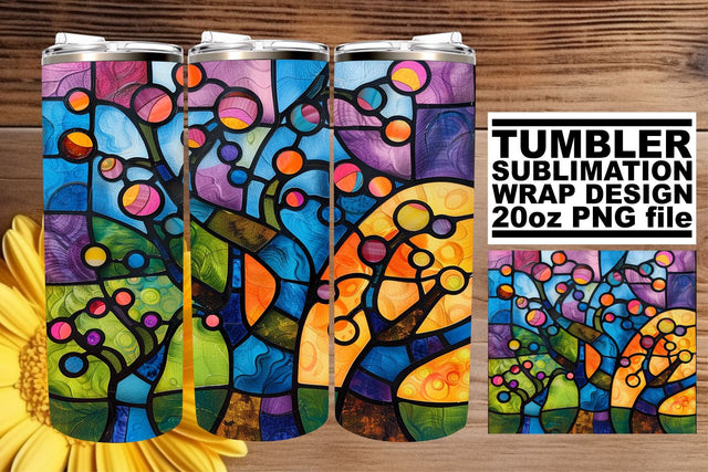 Colorful Stained Glass Tree Tumbler Wrap 20oz Art Sublimation afrosvg 