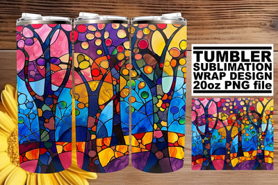 Colorful Stained Glass Tree Tumbler Wrap 20oz Art Sublimation afrosvg 